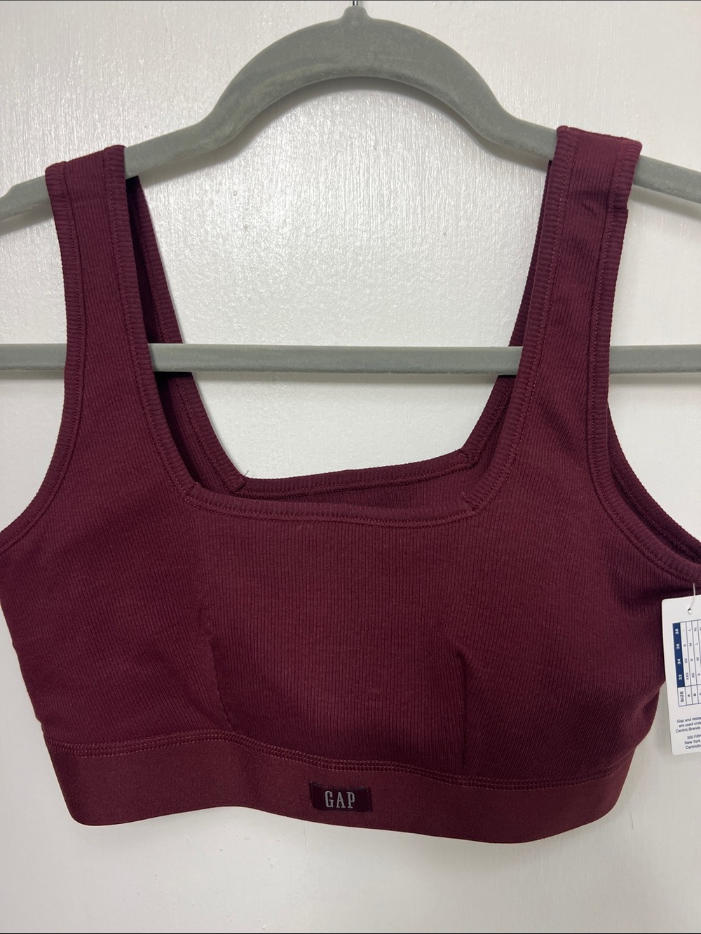 GAP GapBody Logo Comfort Bralette, square neckline, Sz. Med. Ribbed, Burgundy